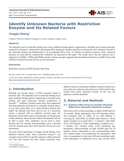 Identify Unknown Bacteria With Restriction Enzyme And Its Related