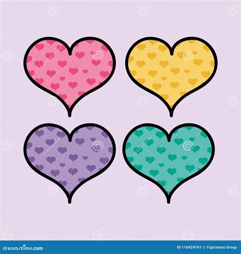 Set Color Hearts Shapes To Love Symbol Stock Vector Illustration Of