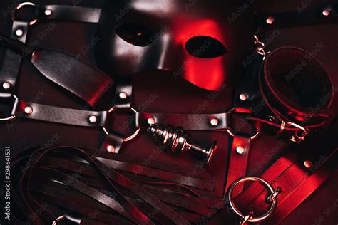 Female Set Of Sex Toys From A Sex Shop For Bdsm Sex Mask Leather Belt