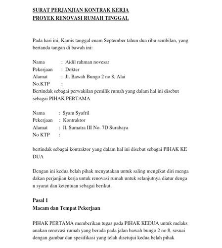 12 Contoh Surat Perjanjian Renovasi Rumah DOC & PDF 2023