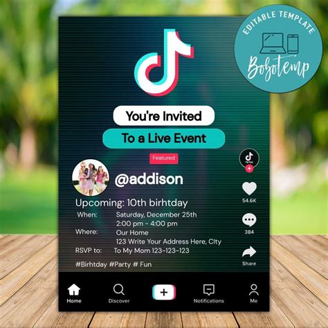 #birthday | 15.4b people have watched this. Printable Tik Tok Teen Birthday Invitation With Photo DIY ...