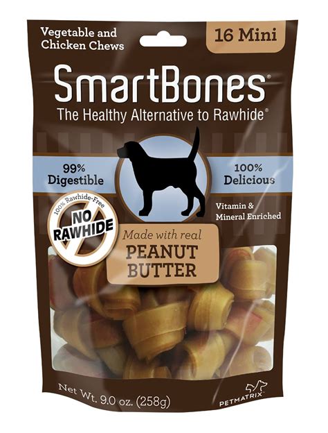 Petmatrix Smartbone Peanut Butter Bone 16 Mini Dog Treats Chew Rawhide