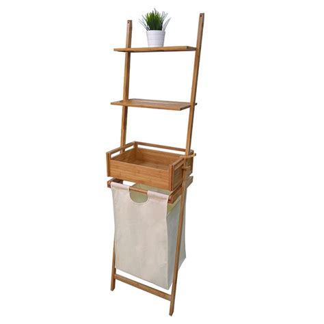 Its contemporary design and soft brown shade blend. Bamboo laundry shelf with basket | Small bathroom ...
