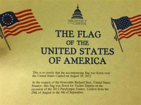 This is to certify that the accompanying flag was flown over the united states capitol on april 30, 1789. Local blind Paralympic swimmer receives flag flown over ...