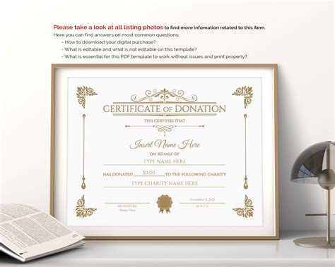 Editable Gold Certificate Of Donation Template Printable Donation