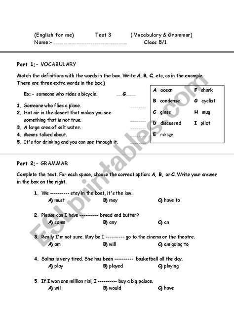 Grammar And Vocabulary Revision Esl Worksheet By Muneera139 970