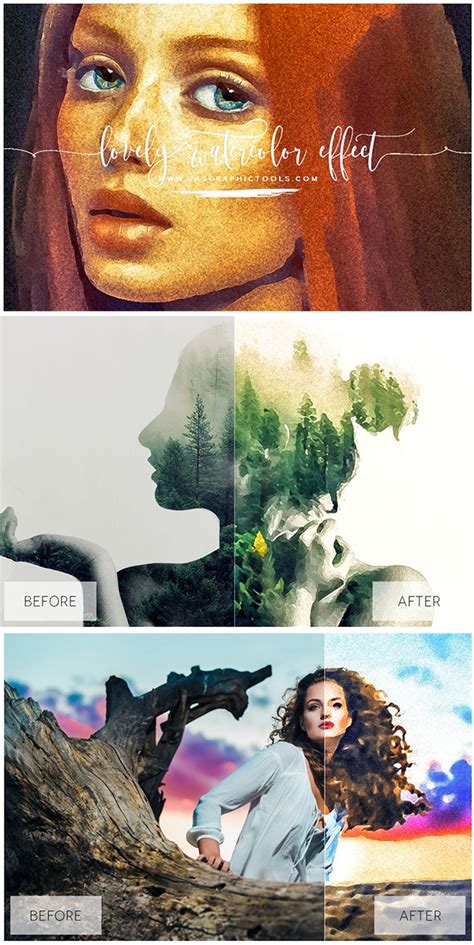 Lovely Watercolor Effect Actions PS Watercolor Effects Action