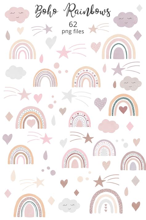 The Rainbows And Stars Stickers Are Shown In Pastel Colors With Hearts