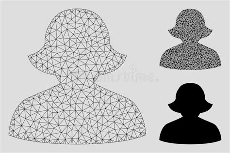 Female Vector Mesh Wire Frame Model And Triangle Mosaic Icon Stock