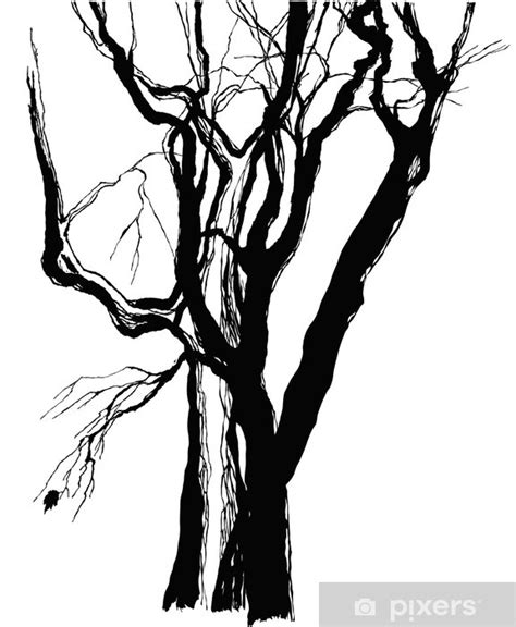 Wall Mural Old Trees Drawing Graphic Sketch Pixersuk