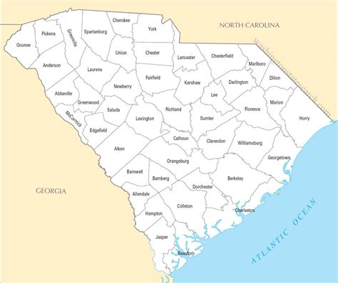♥ A Large Detailed South Carolina State County Map