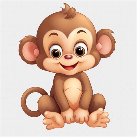 Premium Ai Image Cute Baby Monkey Cartoon Sitting