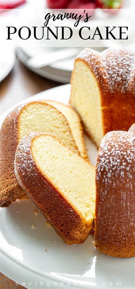 Flour, butter, eggs, and sugar. Granny's Pound Cake - Tender cake with a buttery taste and ...