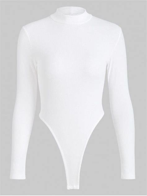 [35 off] 2021 ribbed thong snap crotch bodysuit in white zaful