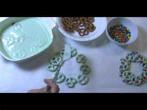 Sprinkle pretzels with colored candies or crushed peppermints. Christmas Ideas - Chocolate Covered Pretzel Wreaths - YouTube
