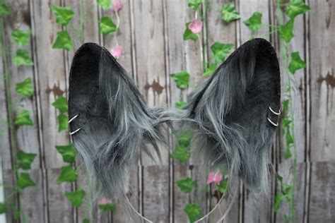 Dark Gray Puppy Ears With Black Tips Faux Fur Dog Ear Headband Etsy
