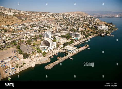 Aerial Photograph Of The City Of Tiberias In The Sea Of Galilee Stock