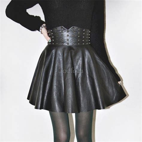 women sexy high waist faux leather flared pleated skater dress short mini skirt ebay
