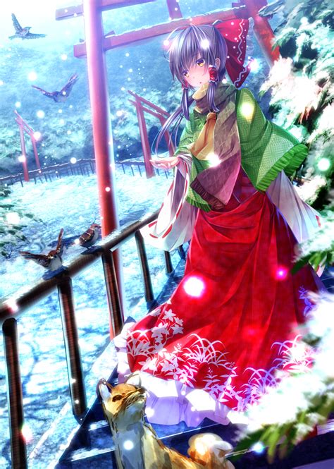 Animals Snow Kimono Cold Winter Girl Art Beautiful Pictures Anime Funny