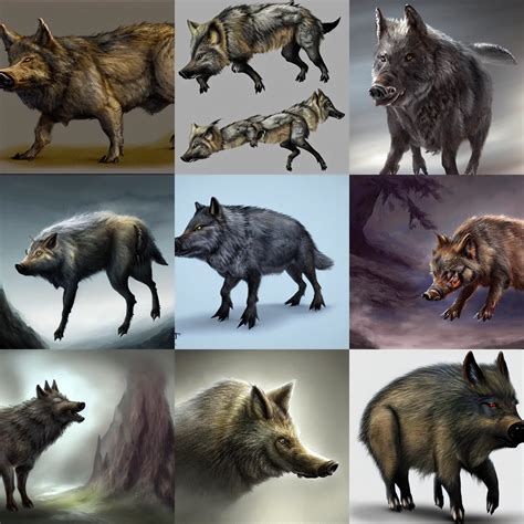 Boar Wolf Hybrid Fantasy Creature Concept Art Matte Stable