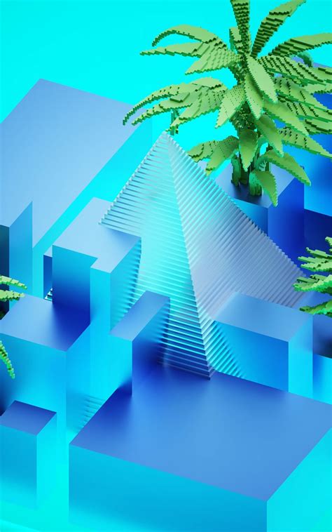 Download Wallpaper 800x1280 Pyramid Palm Trees Figures 3d Samsung
