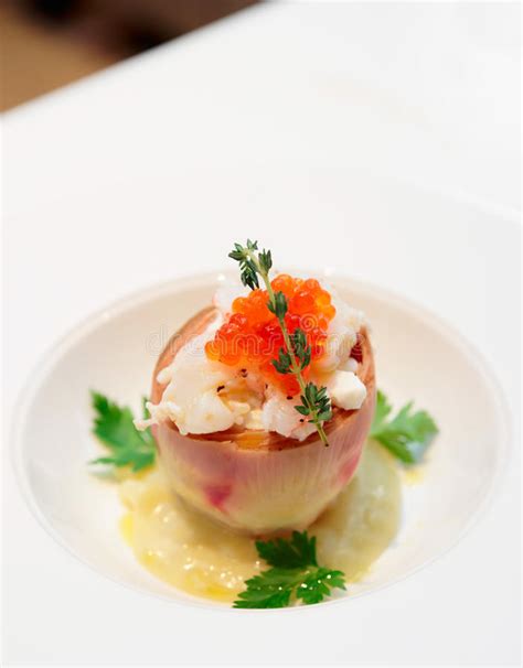 Nevertheless, this passion seems to be. Gourmet Appetizer With Artichoke, Seafood, And Salmon Roe Stock Image - Image of salmon ...