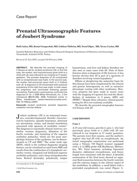 Pdf Prenatal Ultrasonographic Features Of Joubert Syndrome