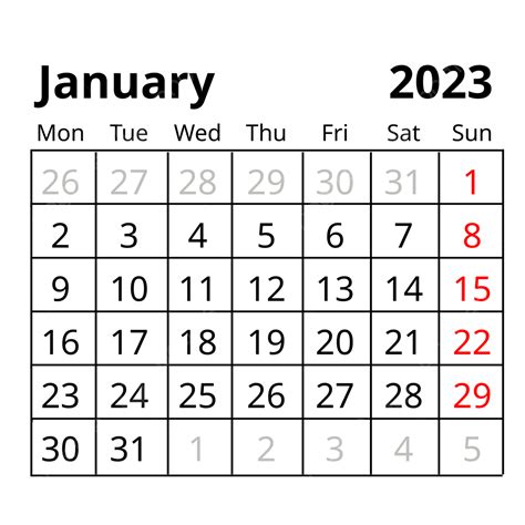 Simple Table Style Black January 2023 Calendar January 2023 Calendar
