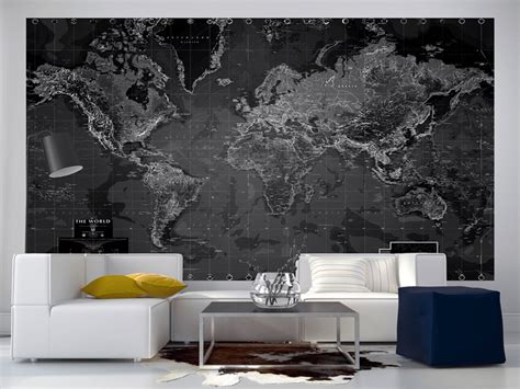 Black And White World Map Wall Mural