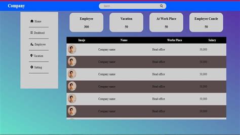 employee management system Admin page HTML, CSS js - YouTube
