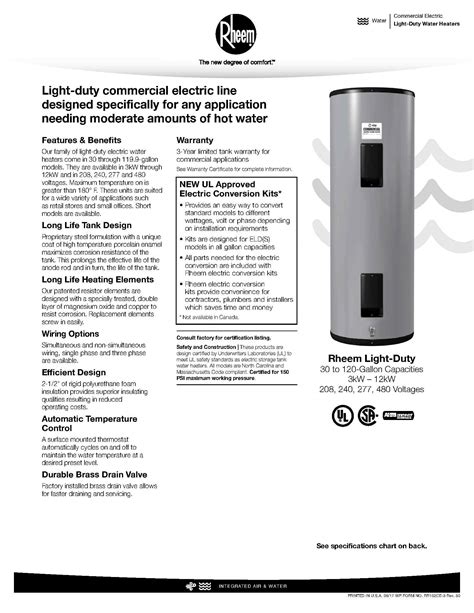 Rheem Electric Light Duty Commercial Water Heater National Plumbing