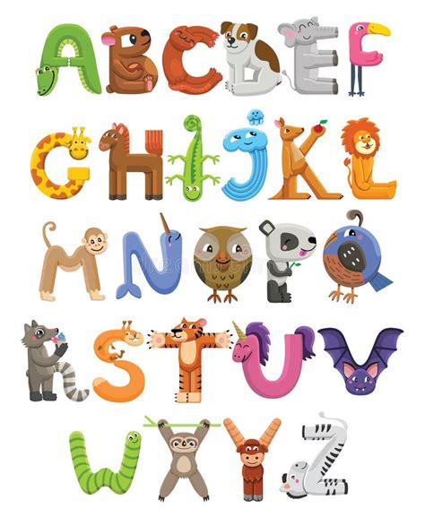 Zoo Animal Alphabet Letters From A To Z Cartoon Cute Animals Isolated