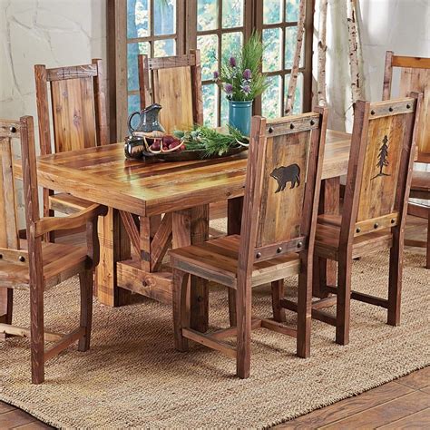 Western Trestle Table And Chairs Country Rustic Wood Log Kitchen
