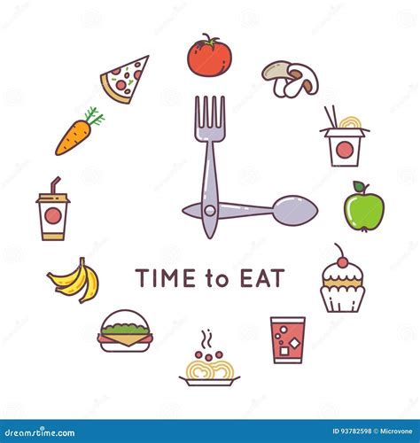 Weight Loss Diet Vector Concept With Clock And Food Icons Stock Vector