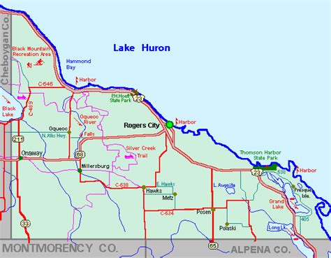 Presque Isle County Map Tour Lakes Snowmobile Atv River Hike