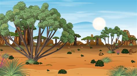 escena del paisaje del bosque de la sabana africana durante el día Vector en Vecteezy