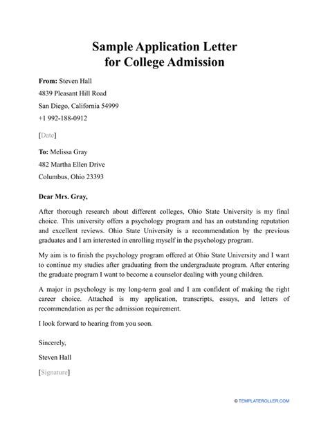 School Admission Letter Format Letter Of Intent For Graduate School
