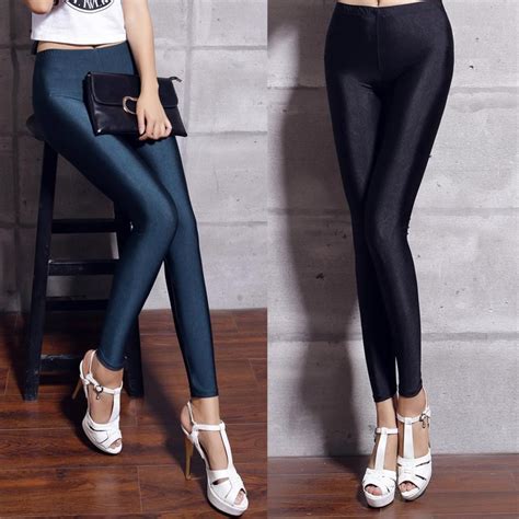 Womens Shiny Lycra Neon Spandex Leggings Ladies Plus Size Black Women