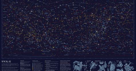 Star Chart Educational Map Of The Sky Cosmos Panorama Poster 4 A3a4