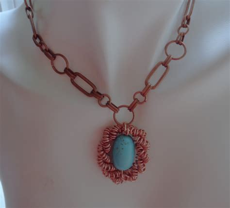 Coiled Copper Turquoise Pendant Choker Necklace Copper Etsy Canada
