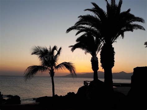 A Beautiful Sunset On The Lanzarote Beach Stock Photo Image Of
