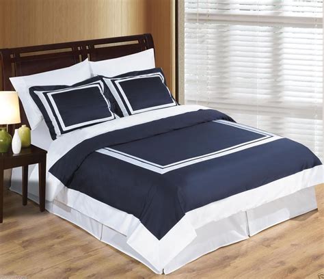 Wrinkle Free Egyptian Cotton Hotel Navy Blue And White Duvet Cover