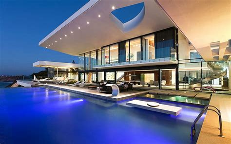 Hd Wallpaper Modern House With A Pool Black Lounger Lot