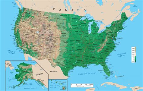 Us Topographic Map With Highways Map Of World