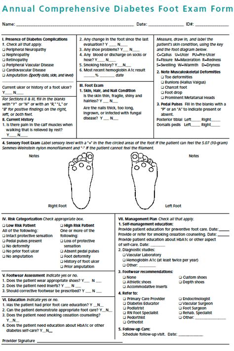 Comprehensive Diabetes Foot Examination Form Diabeteswalls