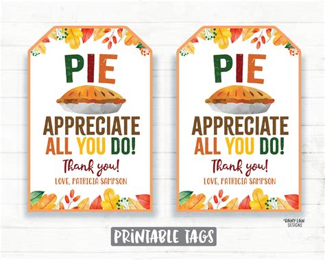 Pie Appreciate You Tags Pie Thank You Tags Pie Tag Employee Etsy