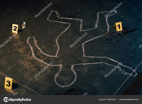 Chalk Outline Evidence Markers Crime Scene Stock Photo By