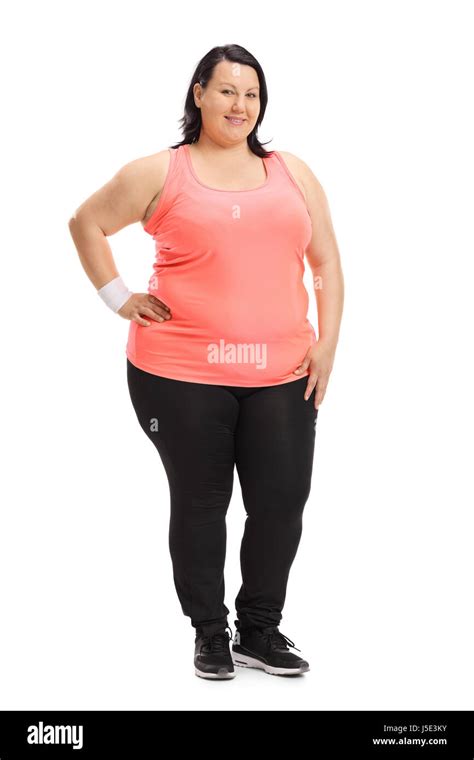 Full Length Portrait Of An Overweight Woman Dressed In Sportswear