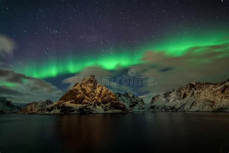 Northern Lights In The Mountains Of Reine Norway Lofoten Islands