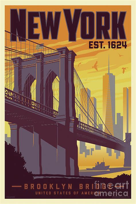 Brooklyn Bridge Poster New York Vintage Digital Art By Jim Zahniser